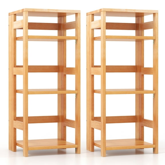 Gymax 2PCS 4-Tier Bookshelf Floor Storage Shelf w/ Rubber Wood Frame Anti-Toppling Kits