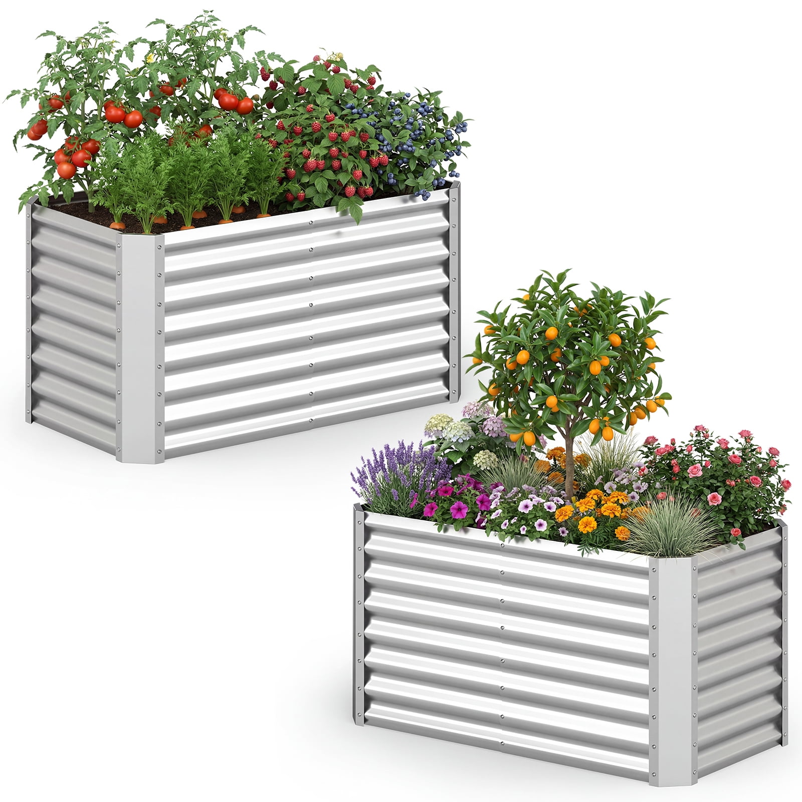 Gymax 2PCS 4 x 2 x 2FT Galvanized Raised Garden Bed w/Open-Ended Base for Vegetable