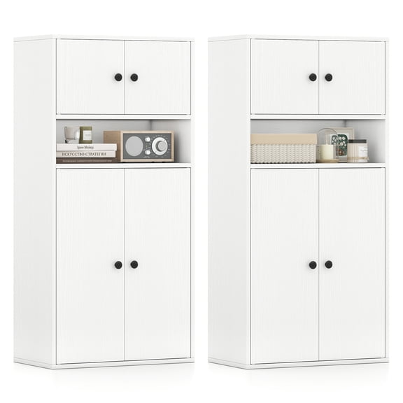 Gymax 2PCS 44'' Tall Bookshelf w/Doors & Adjustable Shelf for Study Living Room