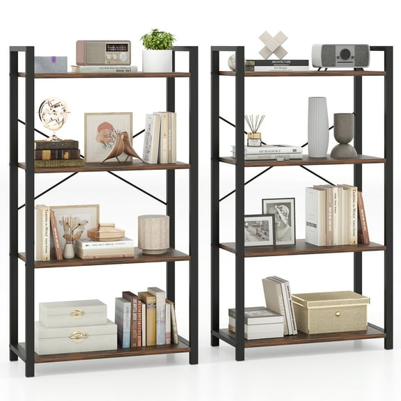 Gymax 2PCS 47'' Floor Bookcase w/ Shelves Heavy Duty Metal Frame & Anti-Toppling Kits