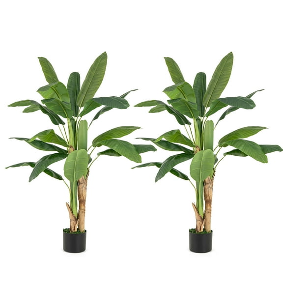 Gymax 2PCS 5.3 FT Tall Bird of Paradise Artificial Plant Large Fake Tropical Palm Tree