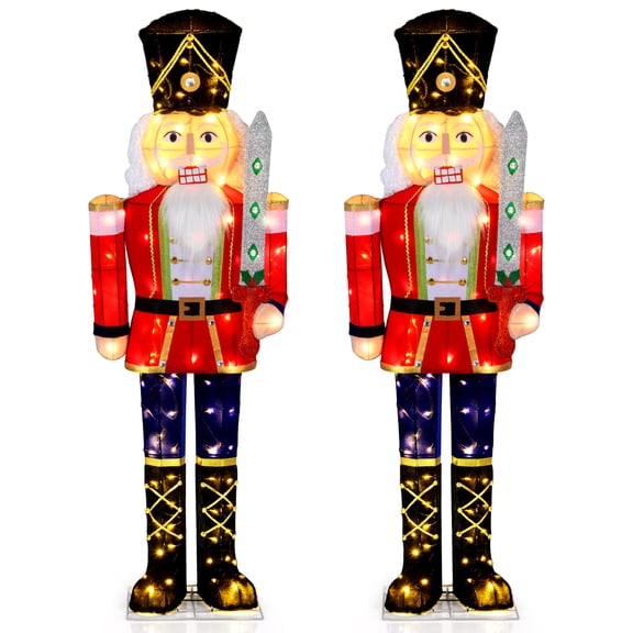 Gymax 2PCS 5 FT Lighted Nutcracker Soldier Christmas Decoration w/Glitter Sword Outdoor
