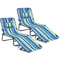 thumbnail image 1 of Gymax 2PCS Folding Face Down Tanning Chair Beach Lounge Chair w/ Face Hole 3 Removable Pillows & 4-Position Adjustable Backrest Blue Stripe, 1 of 10