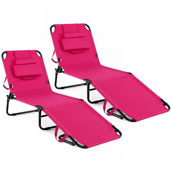Gymax 2PCS Folding Face Down Tanning Chair Beach Lounge Chair w/ Face Hole Pink