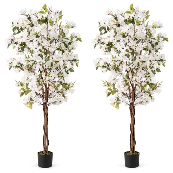 Gymax 2PCS 6 FT Artificial Bougainvillea Tree w/910 Flowers 105 Leaves Wood Trunk