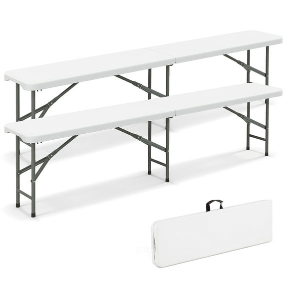 Gymax 2PCS 6 ft Plastic Folding Bench w/ 1320 LBS Capacity Handle & Lock For Outdoor White