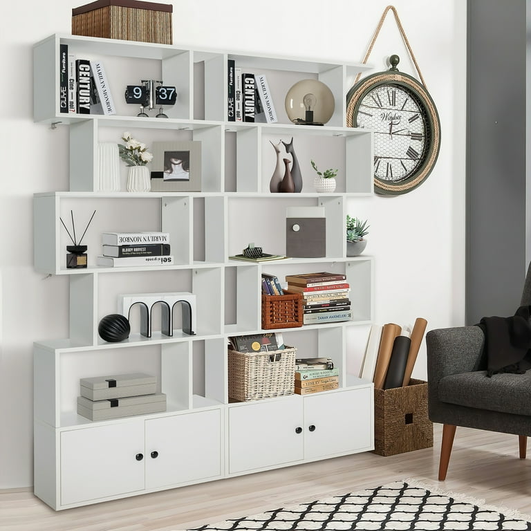 Gymax Large Office 6-Tier S-Shaped Geometric Bookcase w