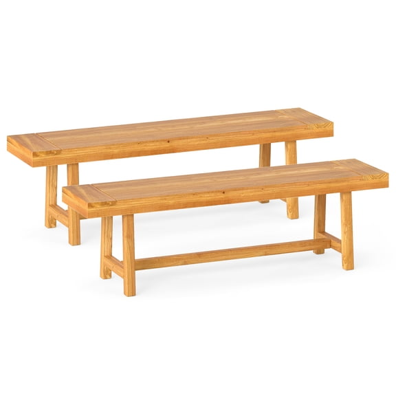 Gymax 2PCS 63 Inch Solid Wood Bench Rustic Farmhouse Narrow Bench for up to 3 People