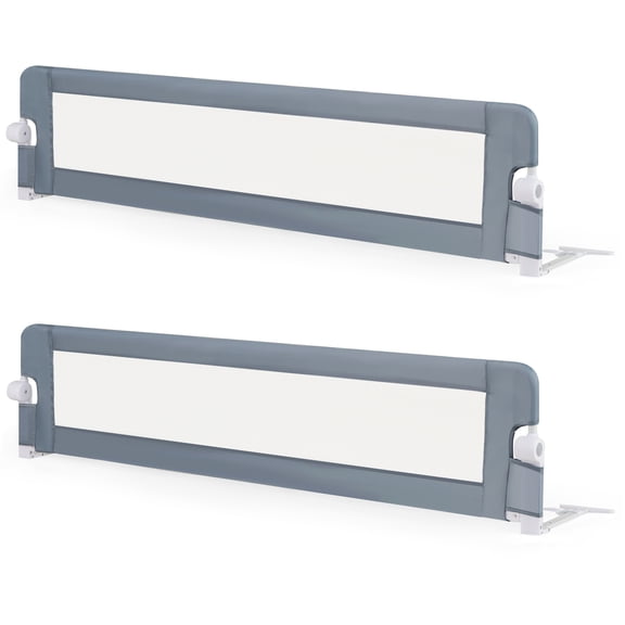 Gymax 2PCS 71'' Toddler Foldable Bed Rail w/ Adjustable Safety Strap Bedrail Guard Gray