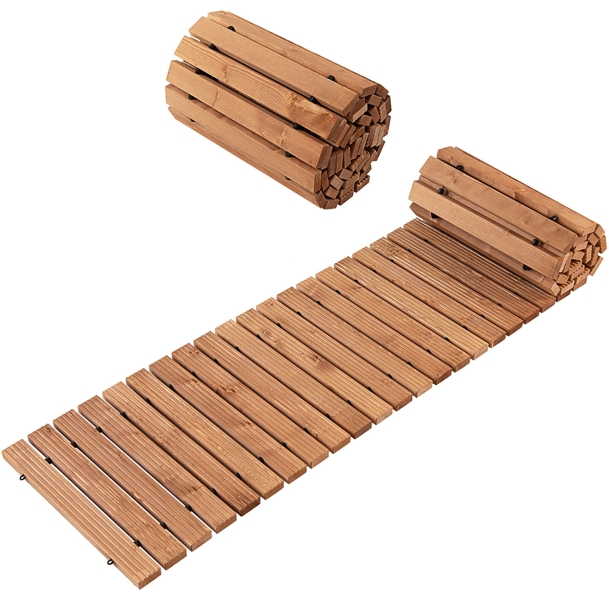 Gymax 2PCS 8 FT Roll-out Hardwood Pathway Patio Path Straight Weather ...