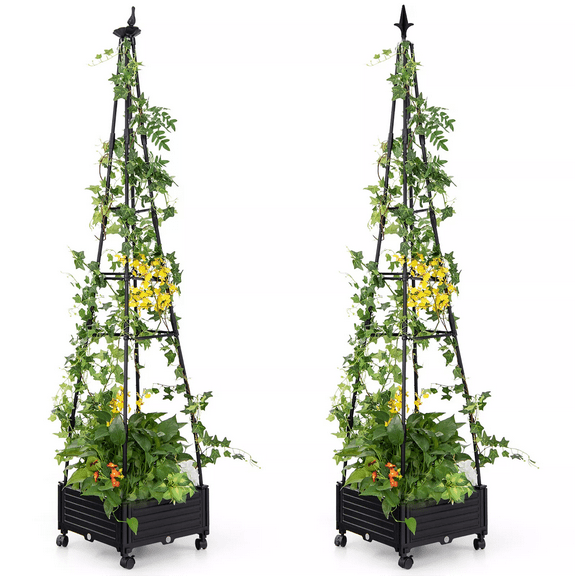 Gymax 2PCS 81'' Garden Obelisk Trellis for Climbing Plants Tall Plant Support w/ Wheels