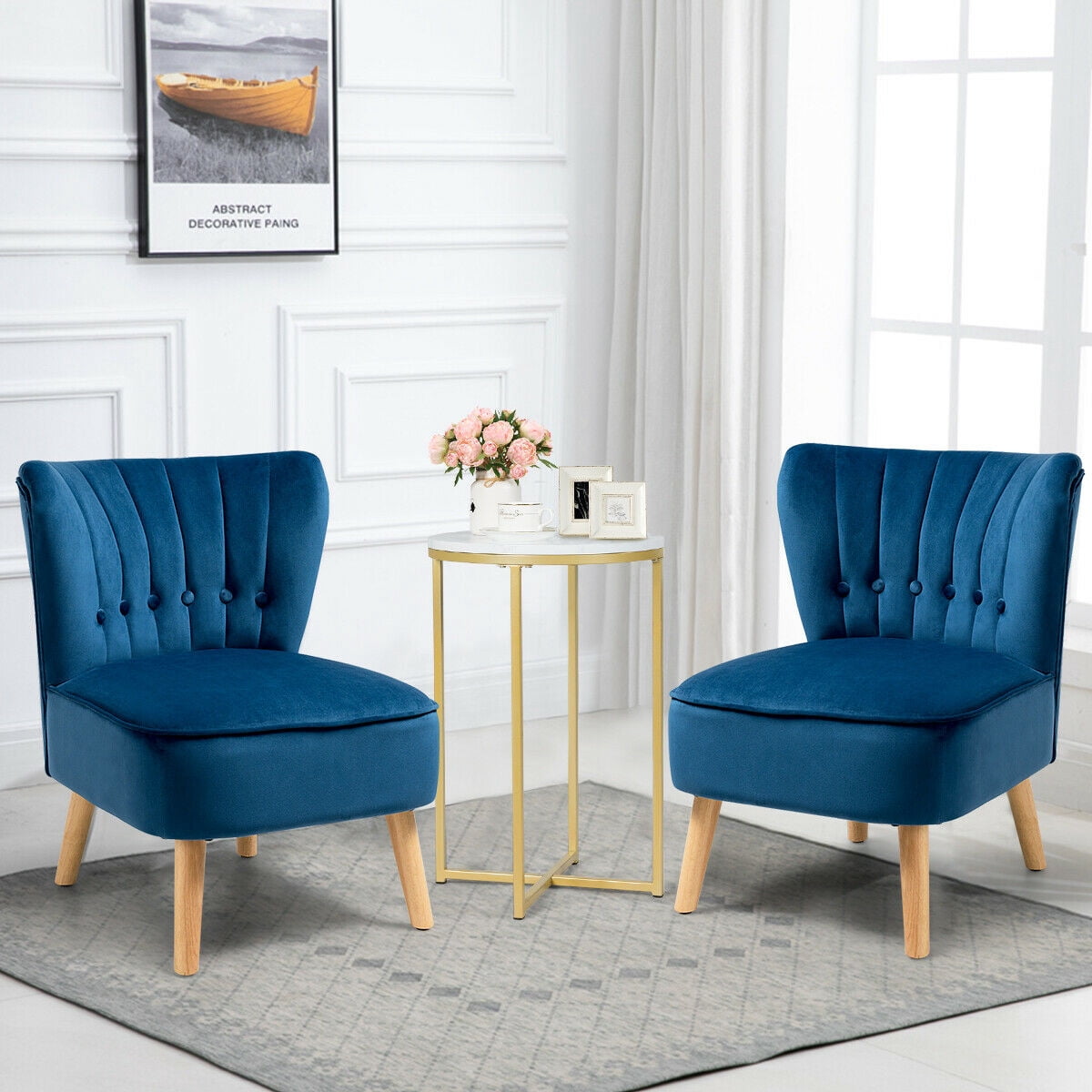 Gymax 2PCS Accent Chair Single Sofa Armless Leisure Chair w/ Wood Legs Blue