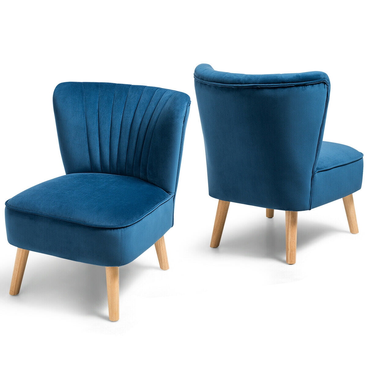 Gymax 2PCS Accent Leisure Chair Single Sofa Armless w/ Wood Legs Blue