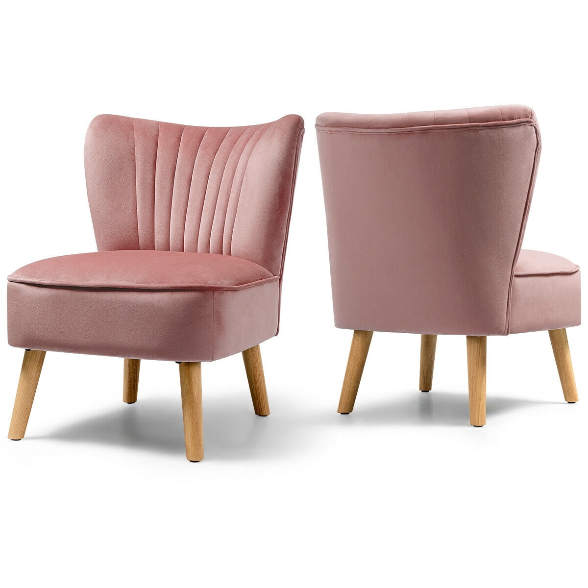 Gymax 2PCS Accent Leisure Chair Single Sofa Armless w/ Wood Legs Pink