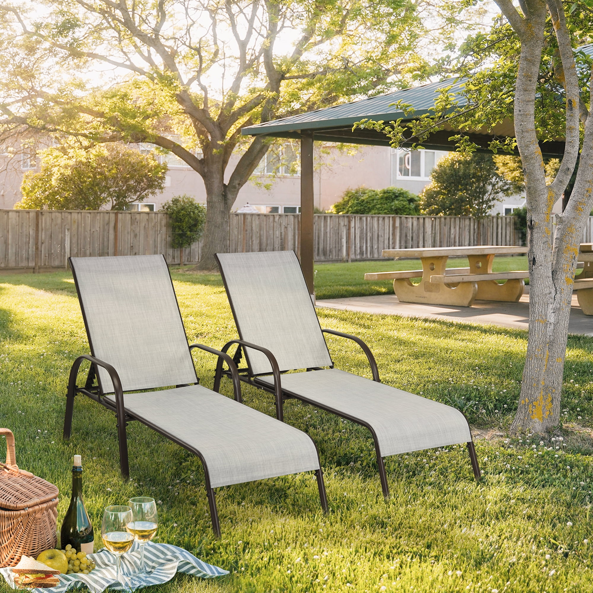 Gymax 2PCS Adjustable Chaise Lounge Chair for Deck