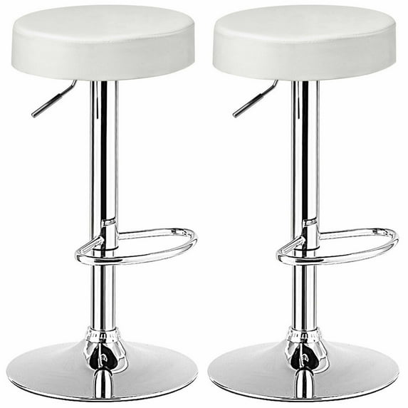 Gymax 2PCS Adjustable PU Leather Kitchen Counter Bar Chairs Swivel Bar Stool White