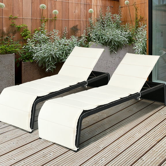 Gymax 2PCS Adjustable Rattan Recliner Chaise Lounge Chair w/ Cushion Outdoor Patio