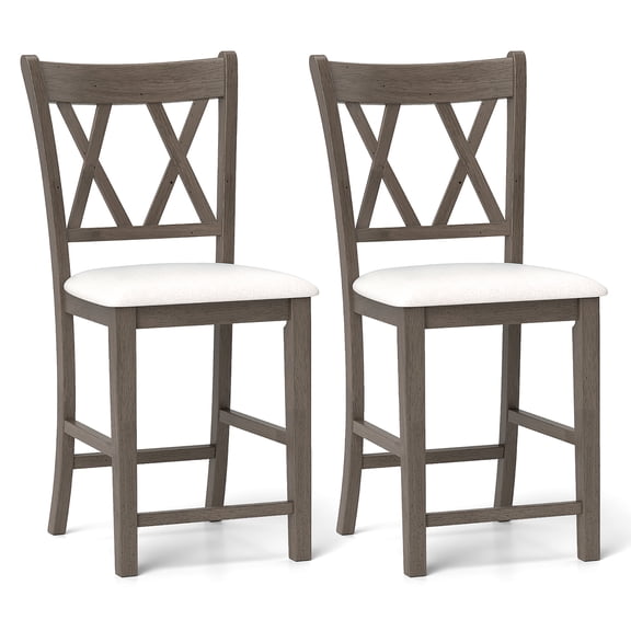 Gymax 2PCS Bar Stools 24''Counter Height Stools w/ Linen Fabric Upholstered Seat Gray