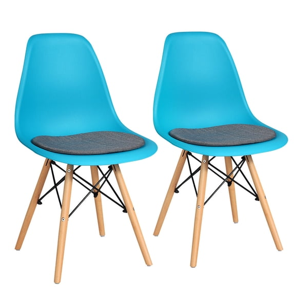 Gymax 2PCS Dining Chair Mid Century Modern DSW Chair Furniture W/ Linen Cushion Blue