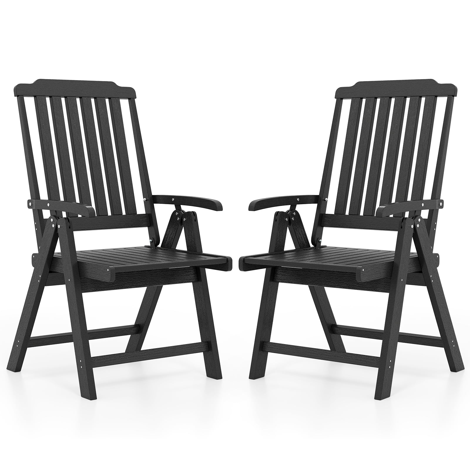 Gymax 2PCS Foldable Patio Chair w/Armrest Curved Back Slatted Seat for Backyard Deck Black