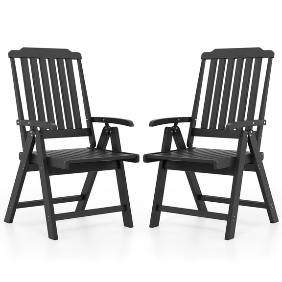 Gymax 2PCS Foldable Patio Chair w/Armrest Curved Back Slatted Seat for Backyard Deck Black
