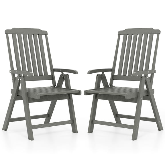 Gymax 2PCS Foldable Patio Chair w/Armrest Curved Back Slatted Seat for Backyard Deck Gray