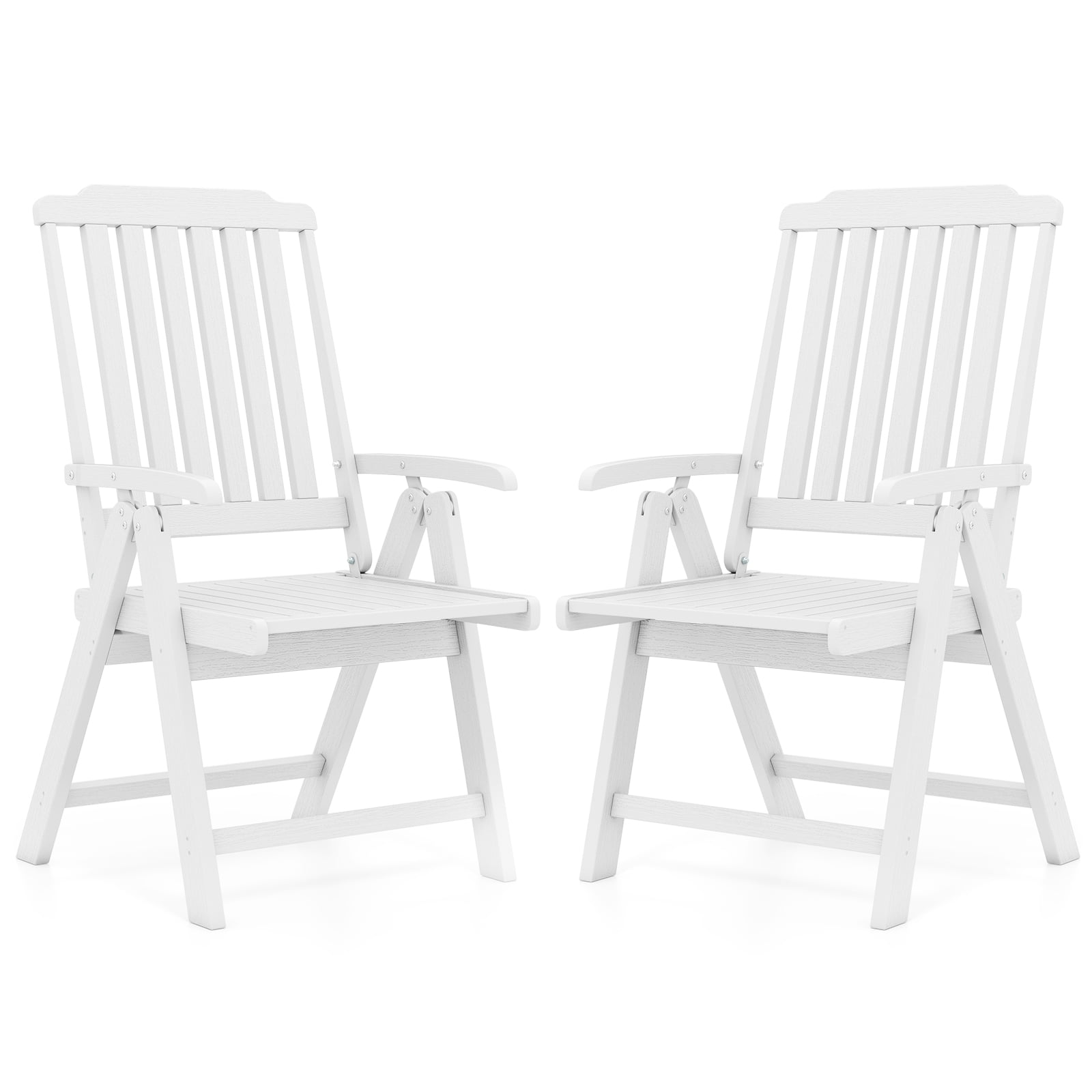 Gymax 2PCS Foldable Patio Chair w/Armrest Curved Back Slatted Seat for Backyard Deck White