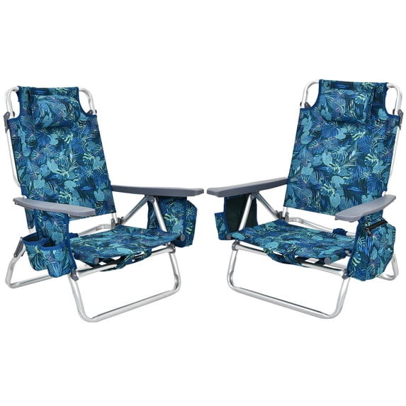 Gymax 2PCS Folding Backpack Beach Chair Reclining Camping Chair w/Storage Bag