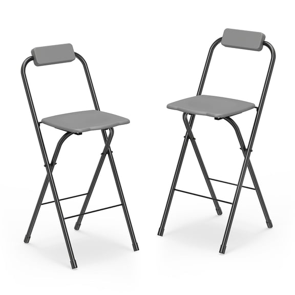 Gymax 2PCS Folding Bar Stools w/Ergonomic Seat & Comfortable Footrest Anti-Slip Feet Gray & Black
