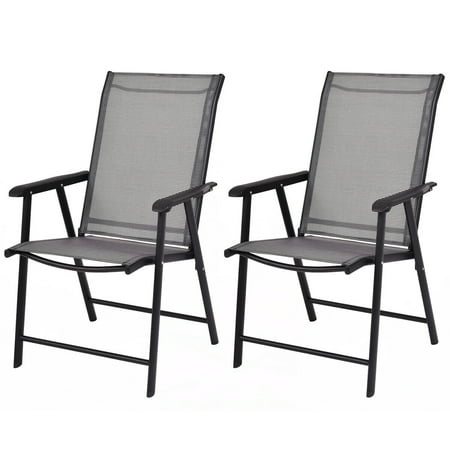 Gymax 2PCS Folding Chairs Steel Frame Patio Garden Outdoor w/ Armrest & Footrest