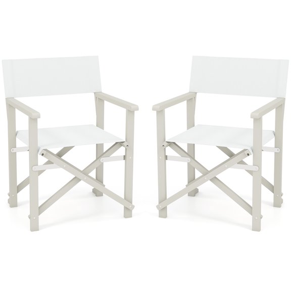 Gymax 2PCS Folding Director Chair w/ Acacia Wood Frame & Machine Washable Oxford Fabric