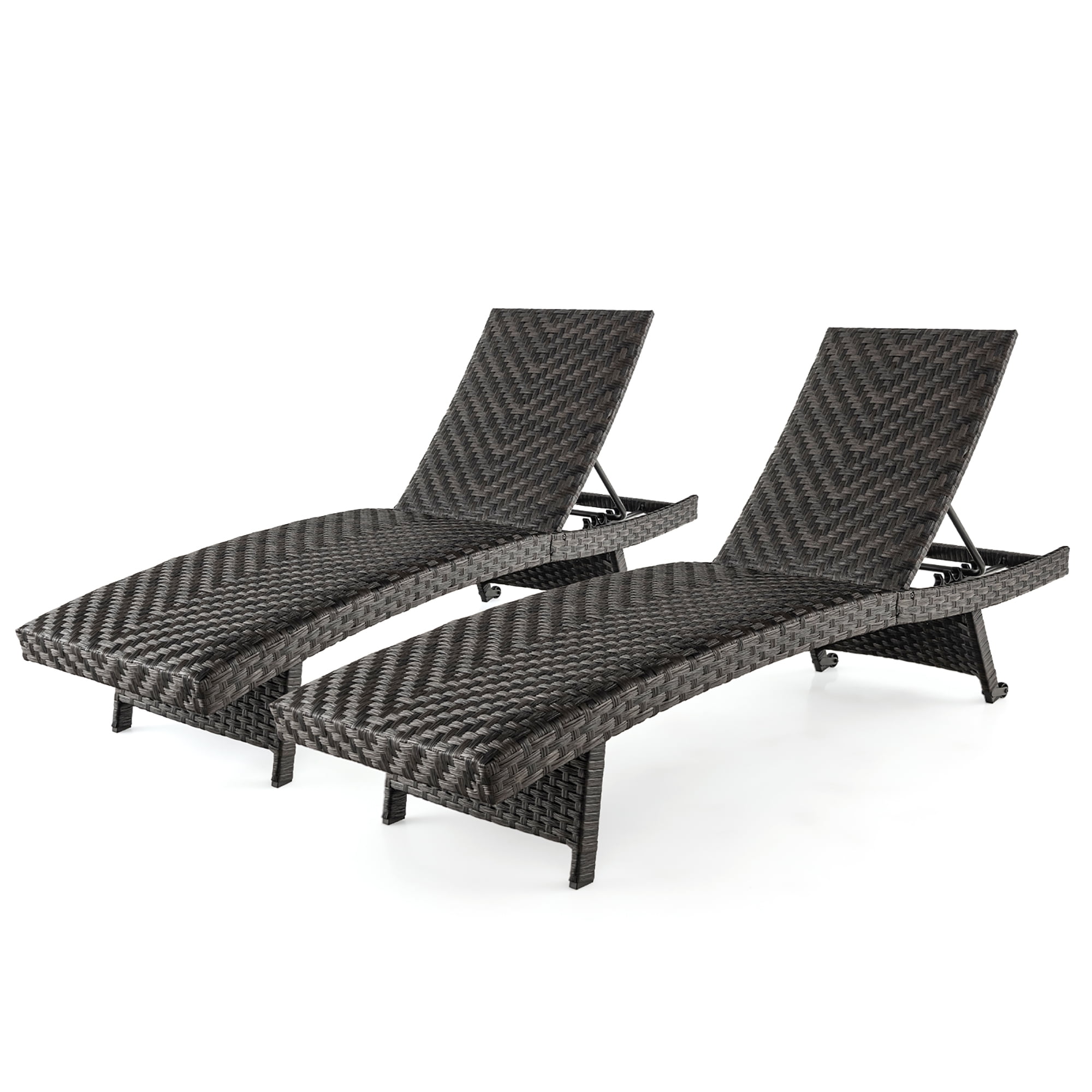 Gymax 2PCS Folding Rattan Weather Resistant Chaise Lounge Chair