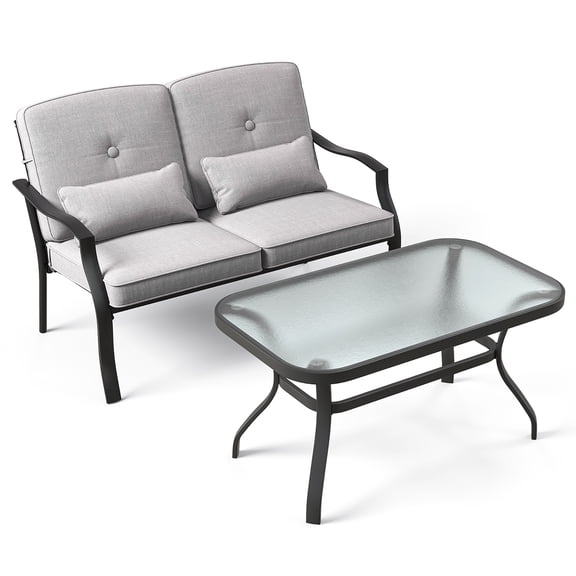 Gymax 2PCS Furniture Set Outdoor Loveseat Chair Coffee Table Cushioned Seat Patio