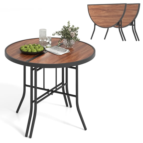 Gymax 2PCS Half-Round Folding Event Table Foldable Banquet Table w/ Metal Frame Brown
