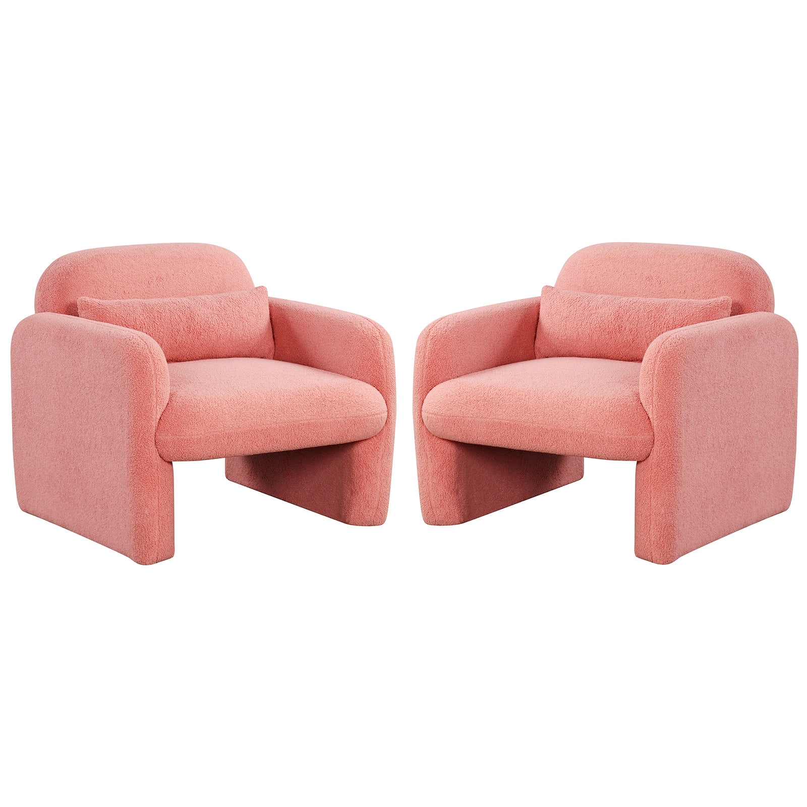 Gymax 2PCS Modern Accent Chair Sherpa Fabric Upholstered Armchair w/ Waist Pillow Pink