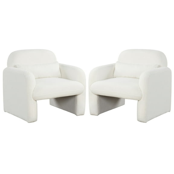 Gymax 2PCS Modern Accent Chair Sherpa Fabric Upholstered Armchair w/ Waist Pillow White