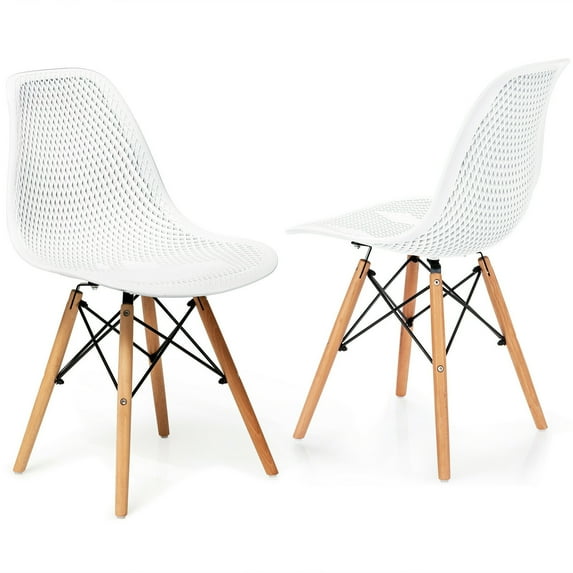 Gymax 2PCS Modern DSW Dining Chair Office Home w/ Mesh Design Wooden Legs White