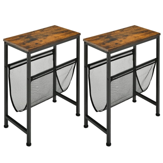 Gymax 2PCS Narrow End Table with Holder Sling Industrial Accent Console Table