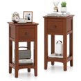 thumbnail image 1 of Gymax 2PCS Nightstand 3-Tier Bedside Table w/ Open Storage Shelf & Narrow Side Table Brown, 1 of 8