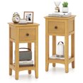 thumbnail image 1 of Gymax 2PCS Nightstand 3-Tier Bedside Table w/ Open Storage Shelf & Narrow Side Table Natural, 1 of 7