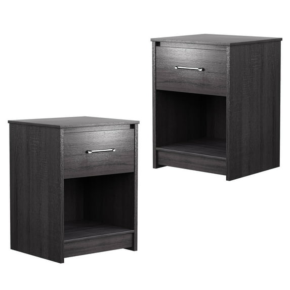 Gymax 2PCS Nightstand with Drawer Storage Shelf Wooden End Side Table Bedroom Black