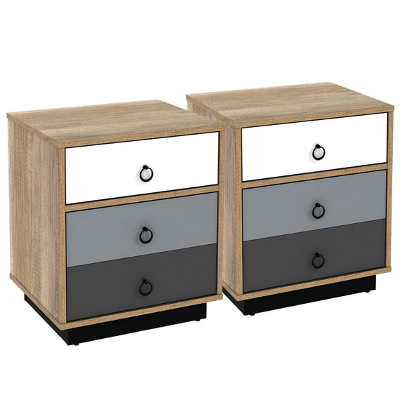 Gymax 2PCS Nightstand with Drawer and Storage Cabinet Wooden Sofa Side Table End Table