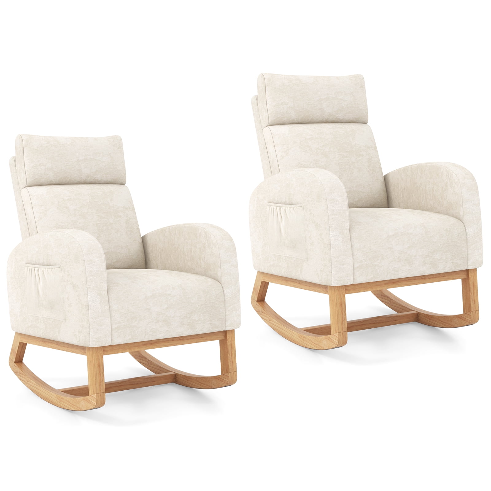 Gymax 2PCS Nursery Rocking Chair Upholstered Chenille Rocker Armchair w/ Side Pocket