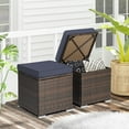 thumbnail image 1 of Gymax 2PCS Outdoor Patio Ottomans Hand-Woven PE Wicker Footstools w/ Removable Cushions Navy, 1 of 9