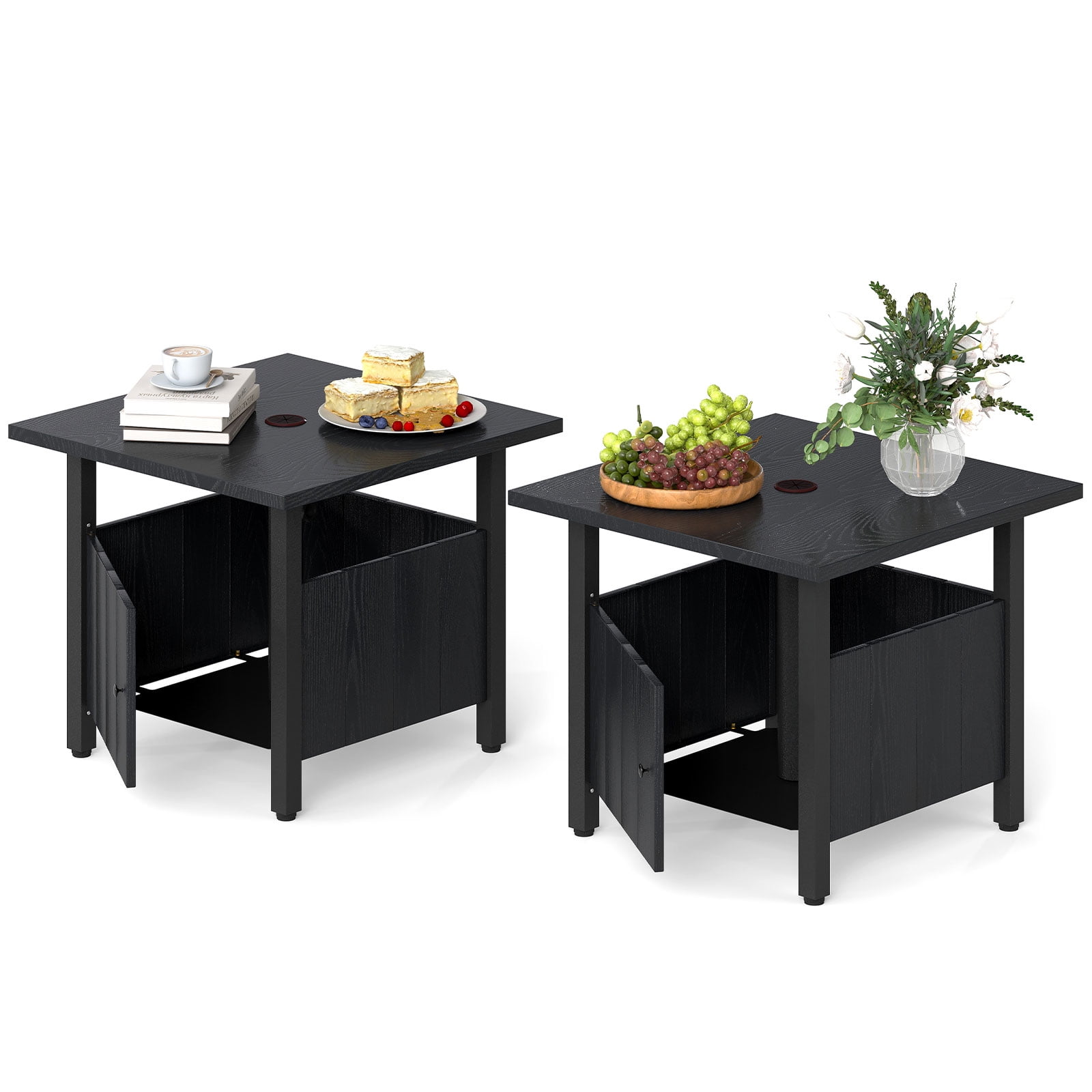 Gymax 2PCS Outdoor Side Table w/ 1.89'' Umbrella Hole Patio Umbrella Table Base Stand