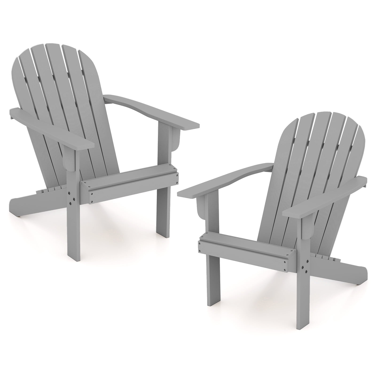 Gymax 2PCS Patio Adirondack Chair w/ Inclined Seat High Backrest & Wide Armrests Gray