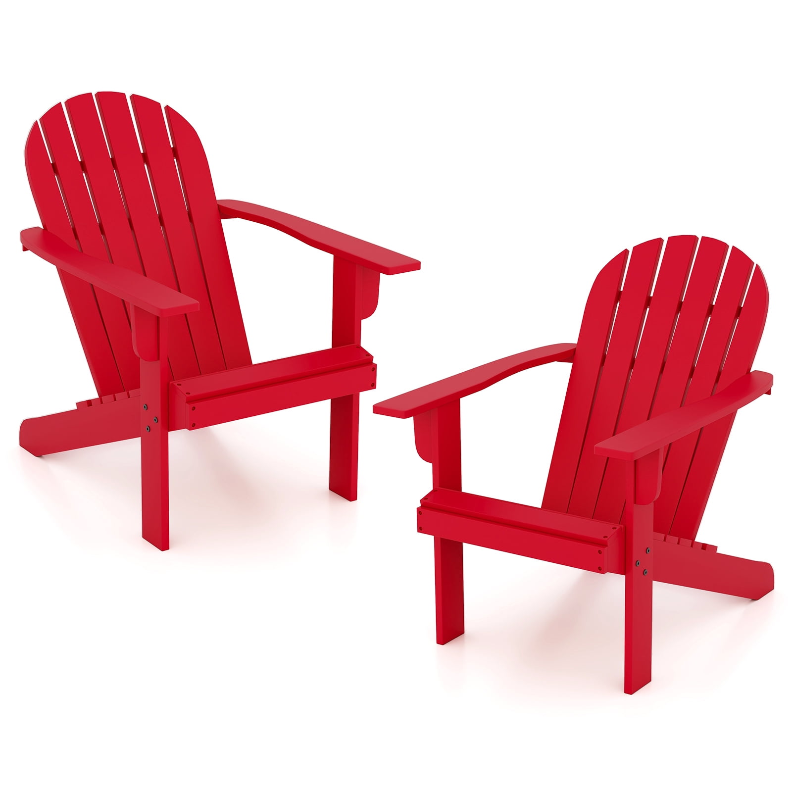 Gymax 2PCS Patio Adirondack Chair w/ Inclined Seat High Backrest & Wide Armrests Red