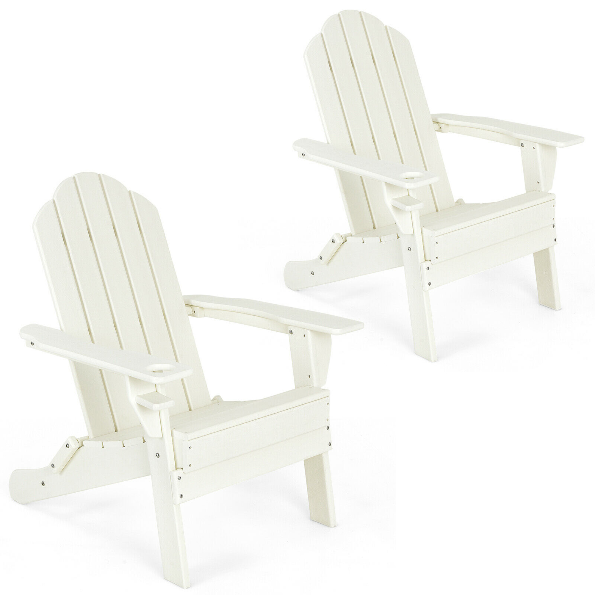 Gymax 2PCS Patio Folding Adirondack Chair Weather Resistant Cup Holder Yard White