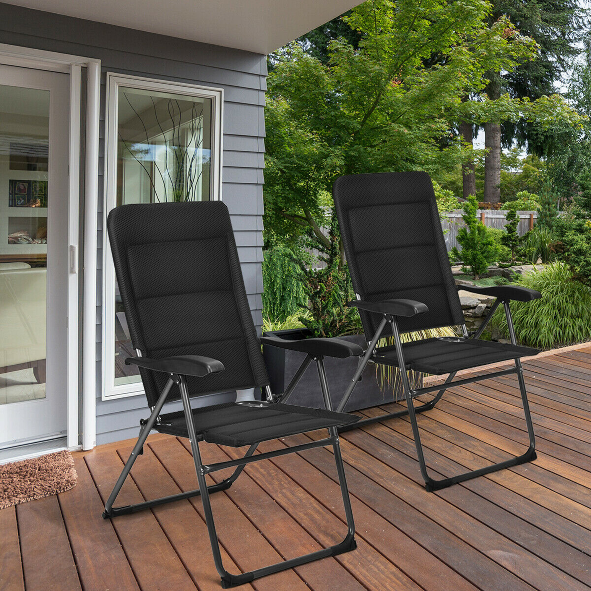 Gymax 2PCS Patio Folding Chairs Back Adjustable Reclining Padded Garden Furniture - image 1 of 10