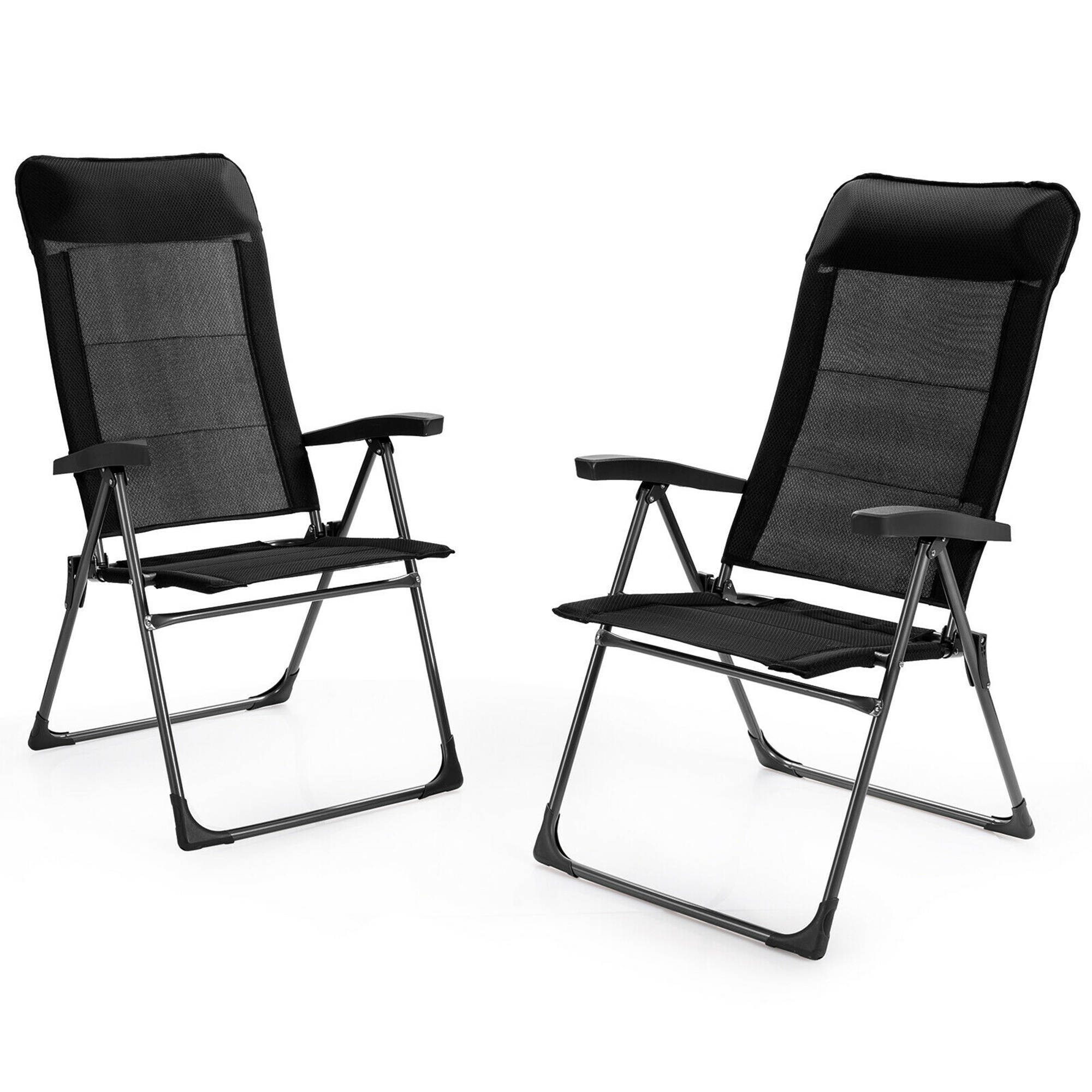 Gymax 2PCS Patio Folding Dining Chairs Portable Camping Headrest Adjust Black - image 1 of 10